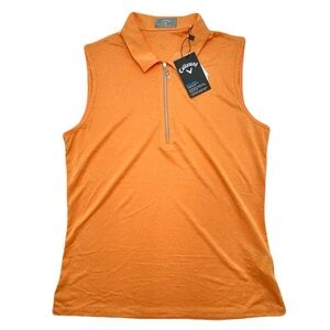 CALLAWAY Women's Papaya Heather Sleeveless Golf Polo Shirt, Quarter-Zip Closure